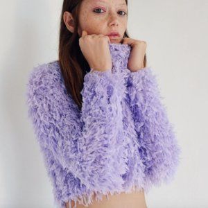 Zara Purple Cropped Feather Effect Sweatshirt, NWT